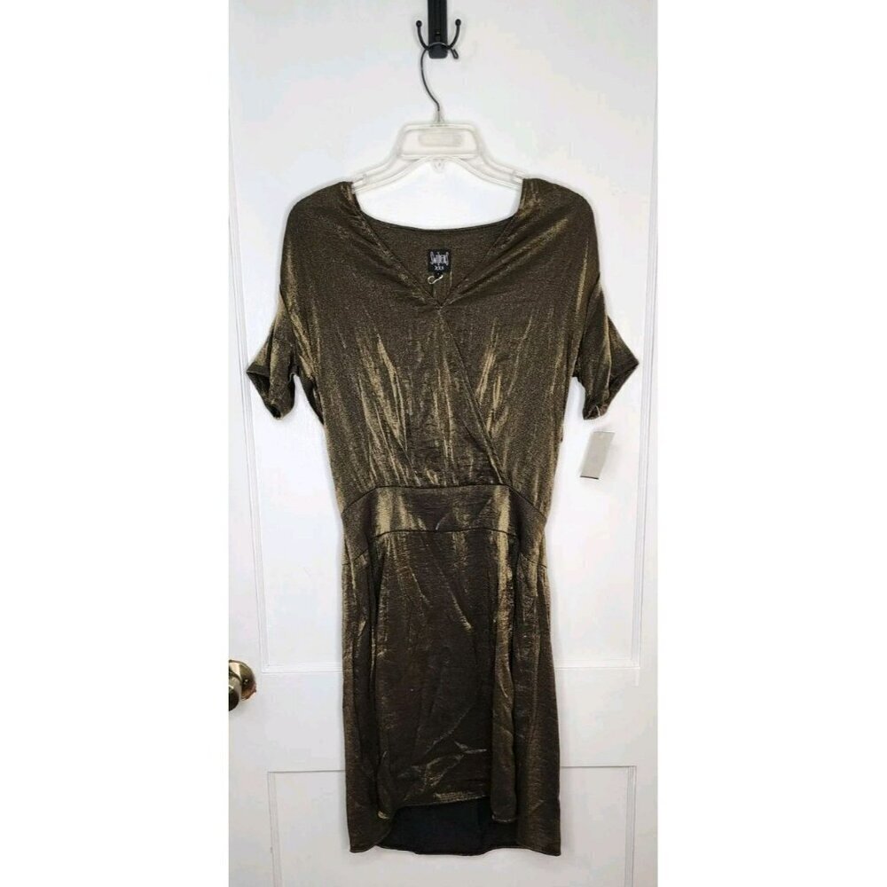 Swildens Short Sleeve Faux Wrap Metallic Green Gold Dress Size 1 / XS Small NWT